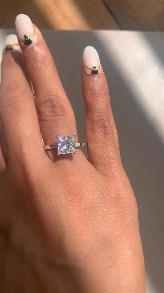 Edeline Princess Hidden Halo Moissanite Engagement Ring