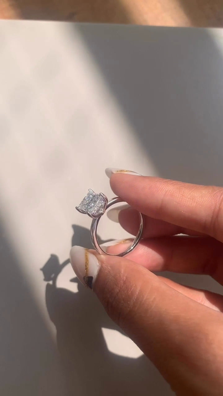 Edeline Princess Hidden Halo Moissanite Engagement Ring