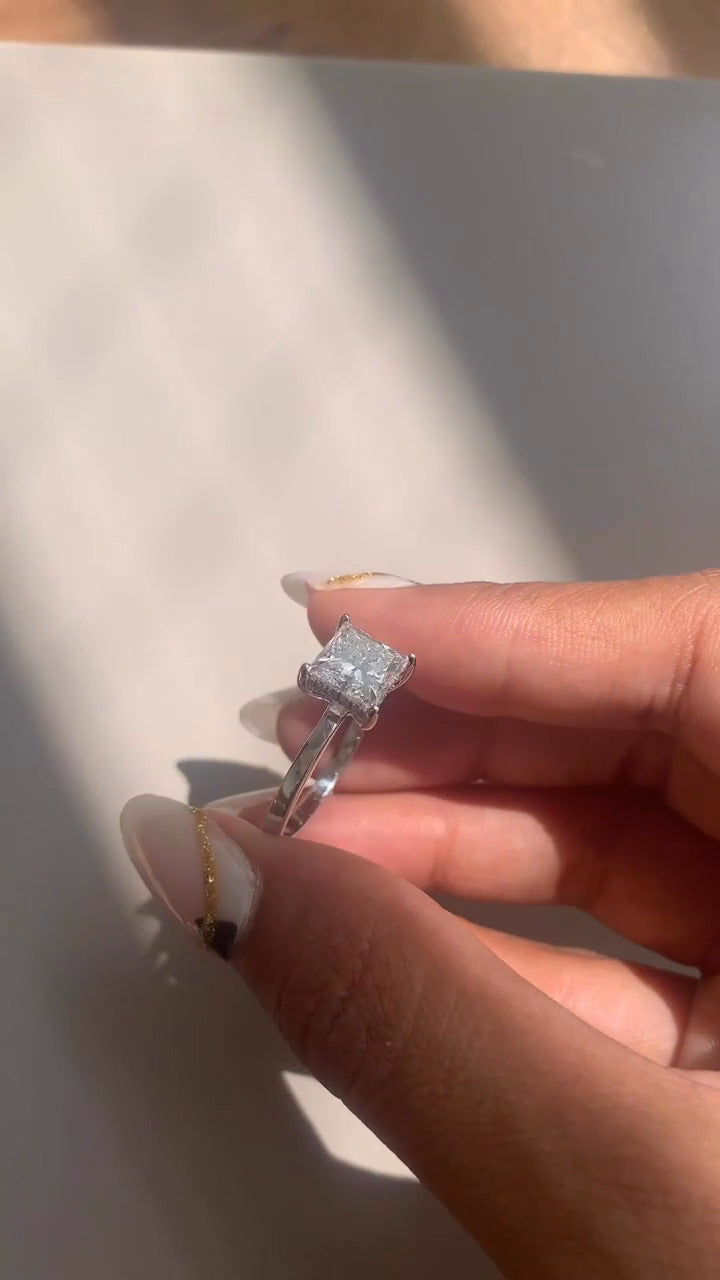 Edeline Princess Hidden Halo Moissanite Engagement Ring