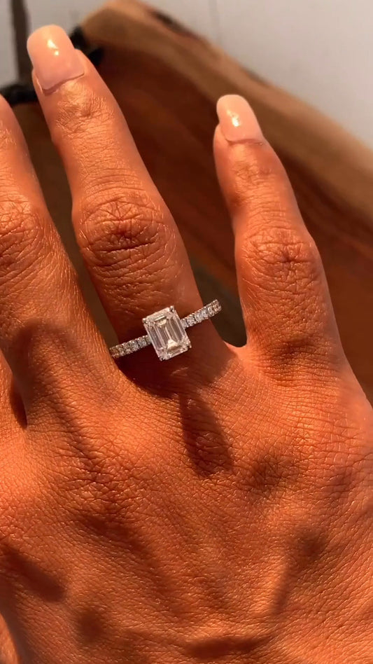 Eira Emerald Diamond Band Moissanite Engagement Ring