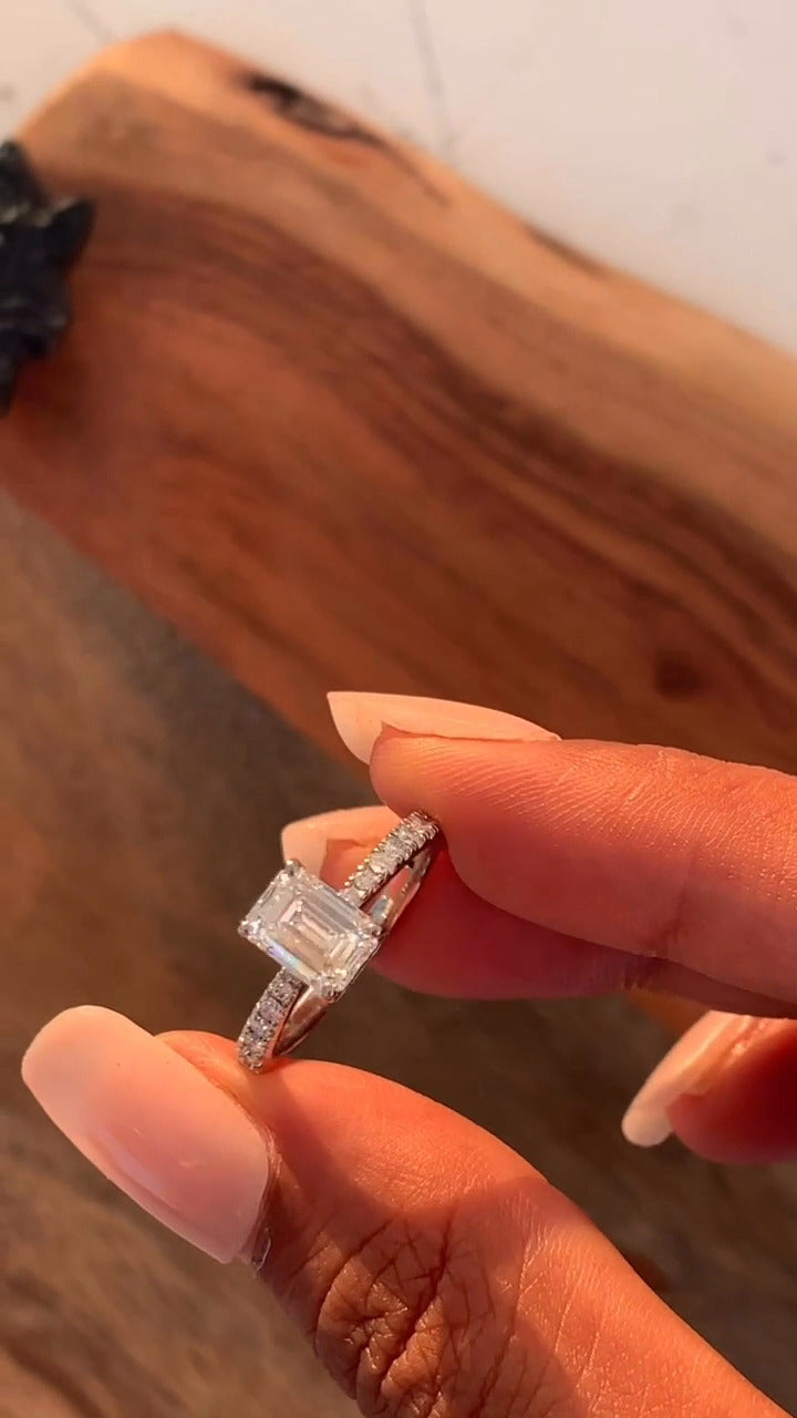 Eira Emerald Diamond Band Moissanite Engagement Ring
