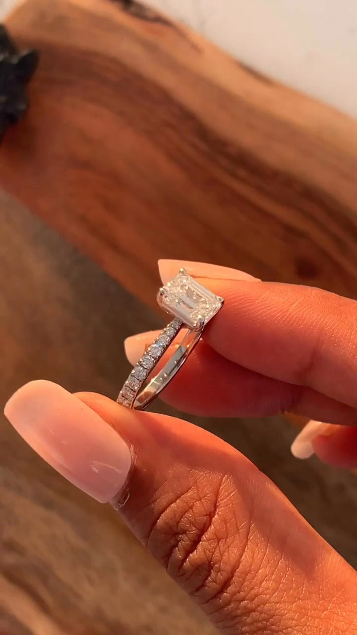 Eira Emerald Diamond Band Moissanite Engagement Ring