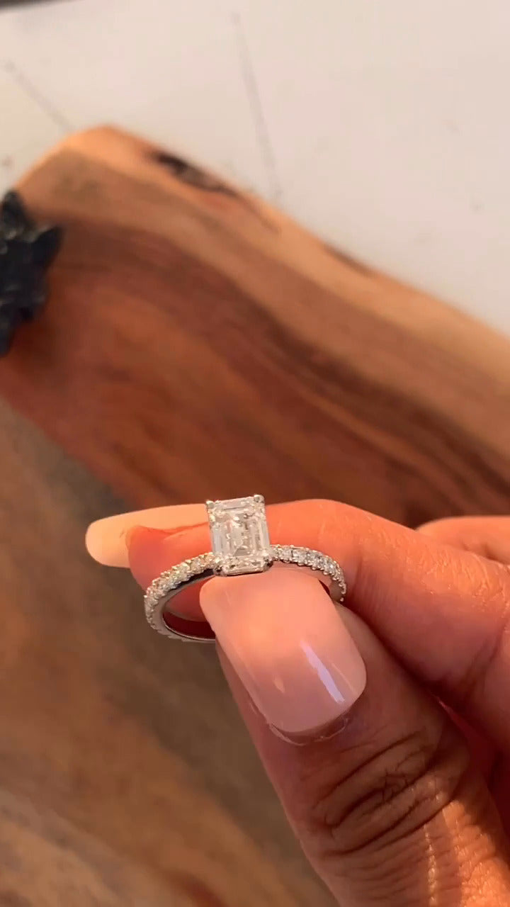 Eira Emerald Diamond Band Moissanite Engagement Ring