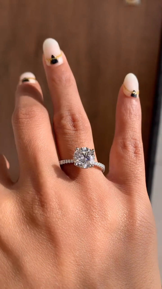 Eira Round Diamond Band Moissanite Engagement Ring