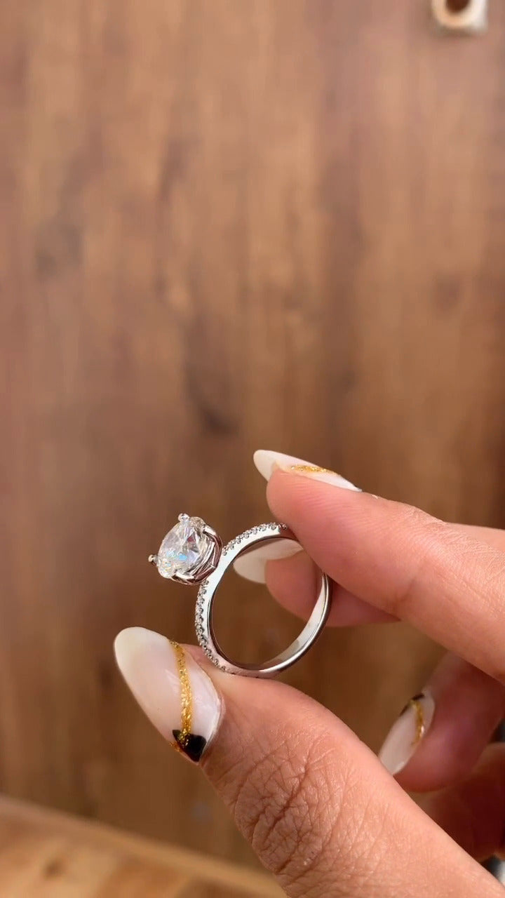 Eira Round Diamond Band Moissanite Engagement Ring