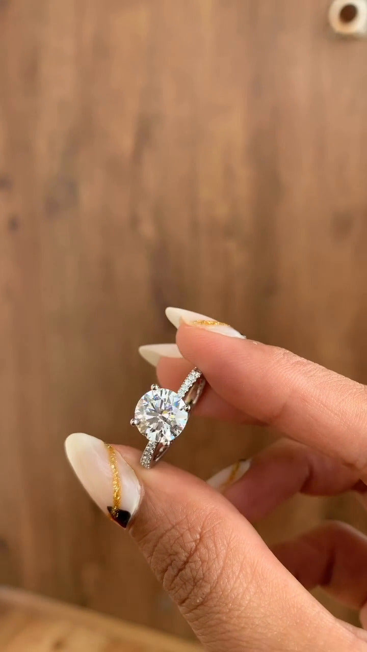 Eira Round Diamond Band Moissanite Engagement Ring