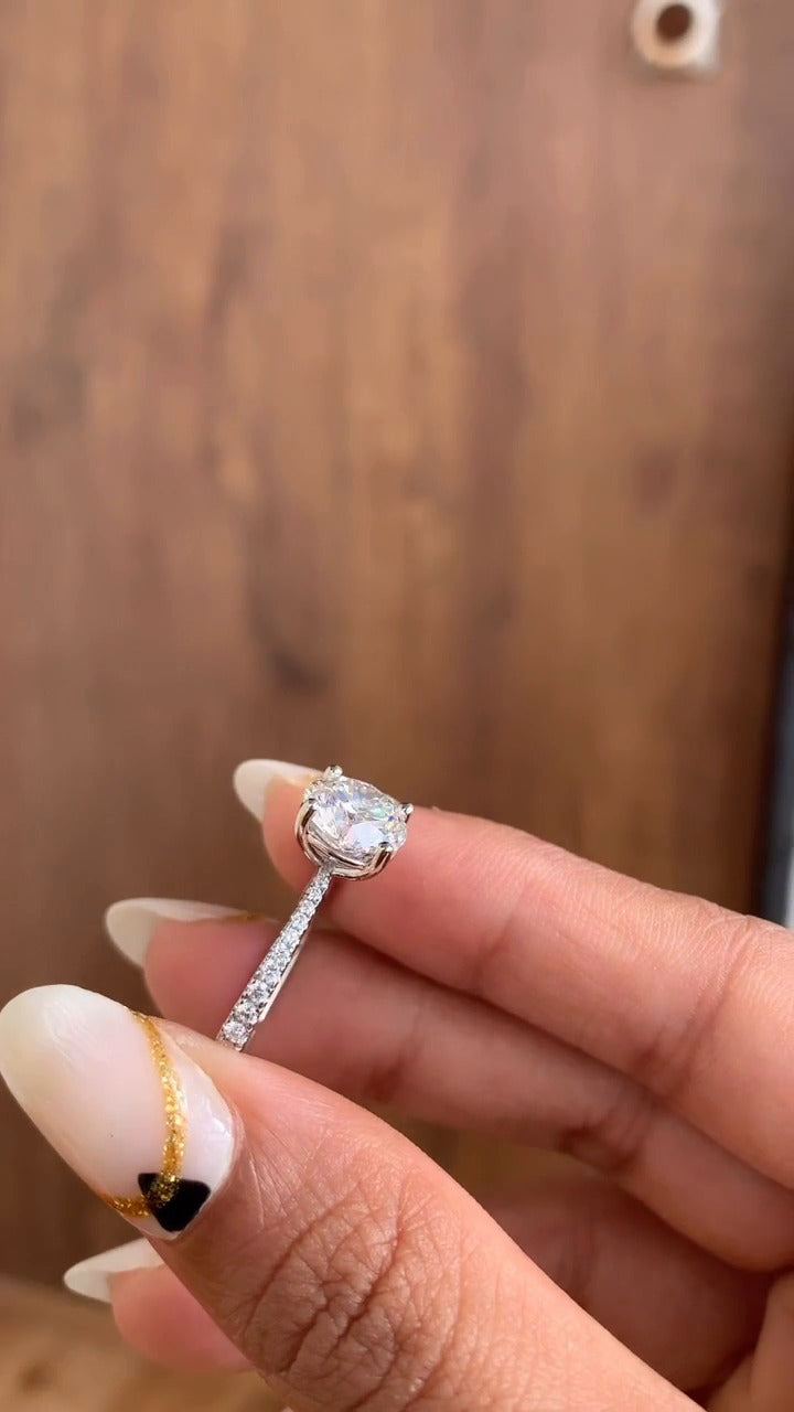Eira Round Diamond Band Moissanite Engagement Ring