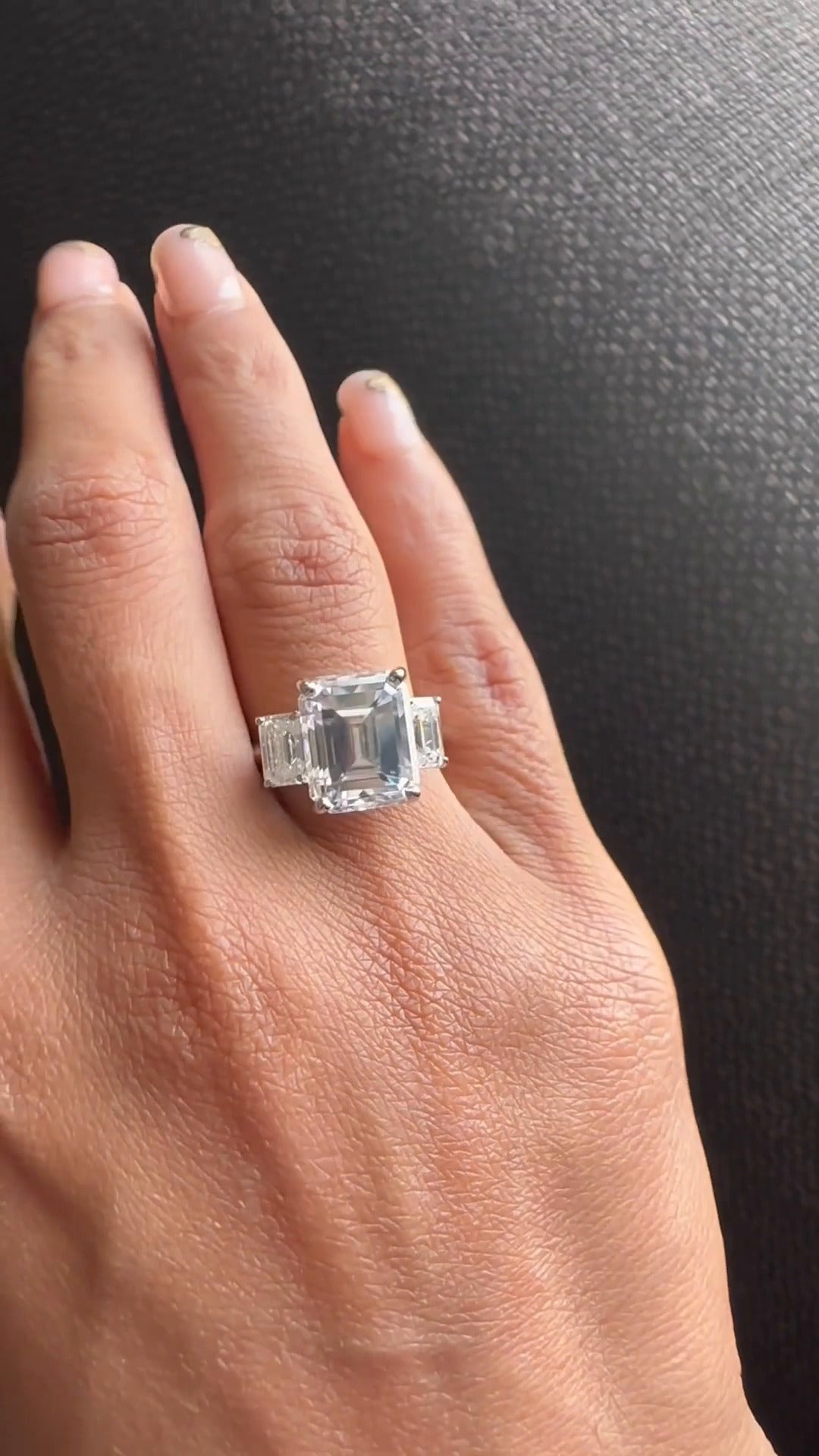 Elspeth Emerald Three Stone Moissanite Engagement Ring