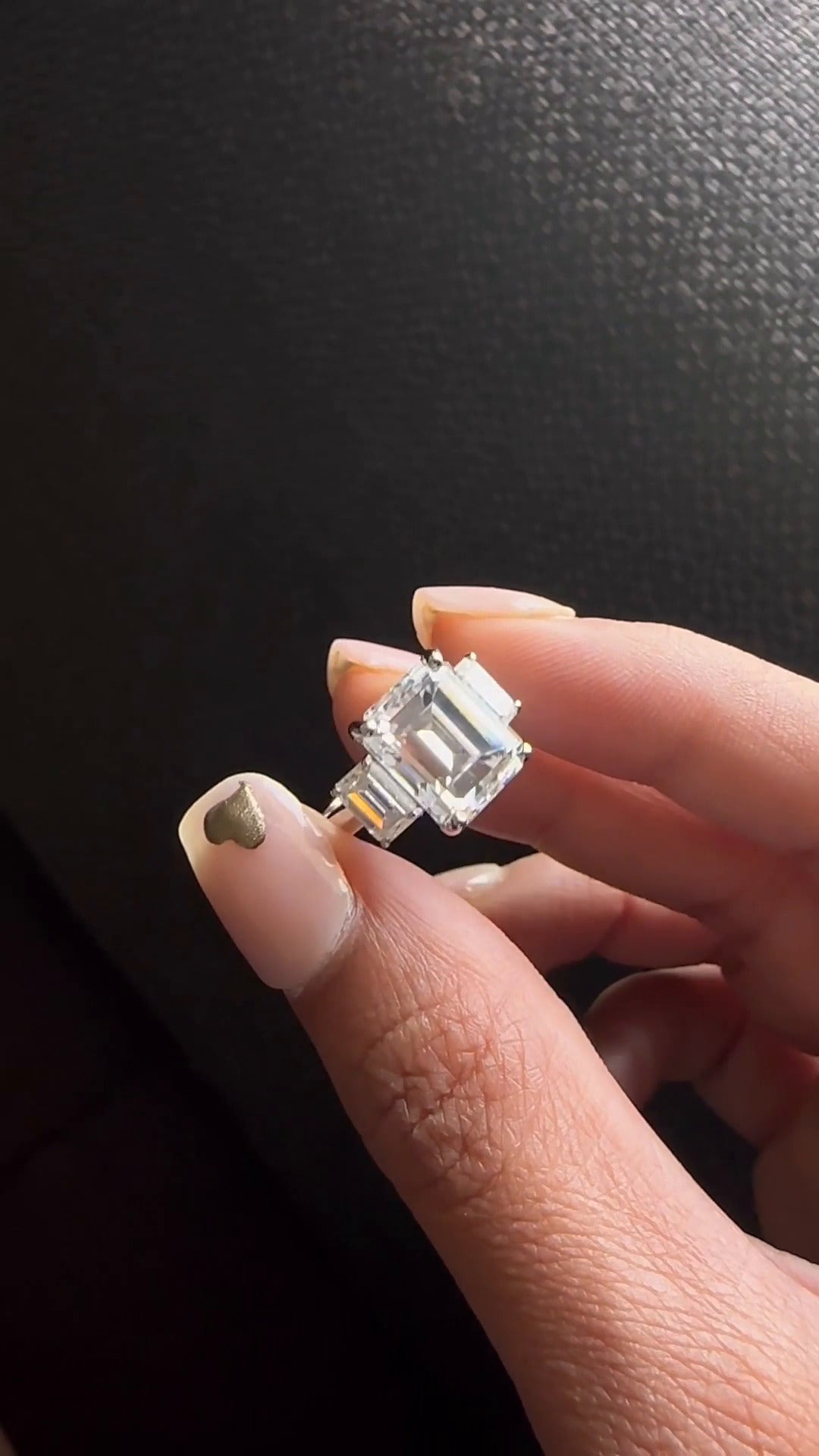 Elspeth Emerald Three Stone Moissanite Engagement Ring