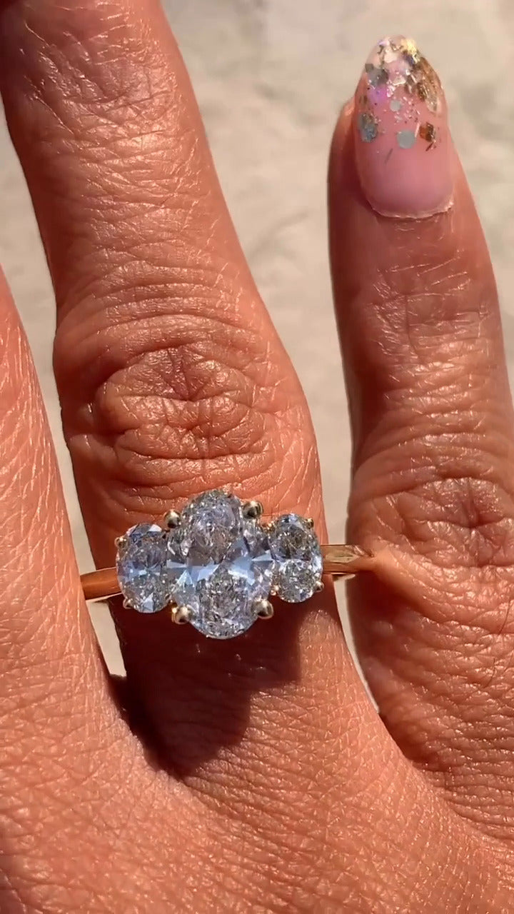 Elspeth Oval Three Stone Moissanite Engagement Ring