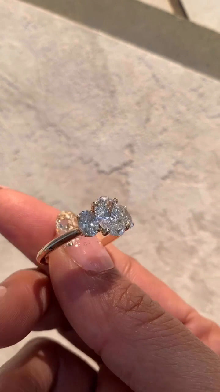 Elspeth Oval Three Stone Moissanite Engagement Ring