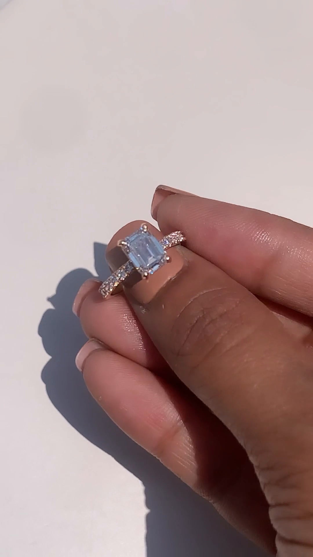 Maeve Emerald Diamond Band Moissanite Engagement Ring