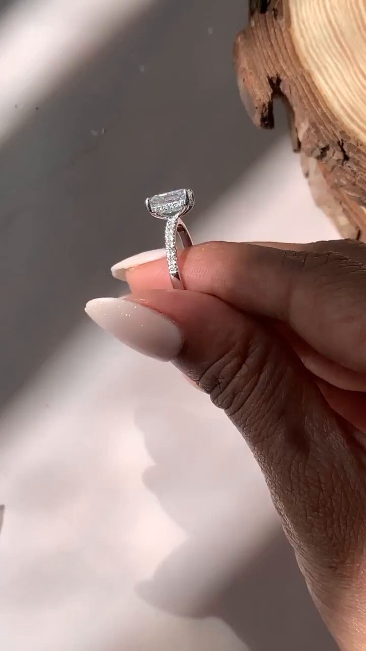Yati Emerald Diamond Band Moissanite Engagement Ring