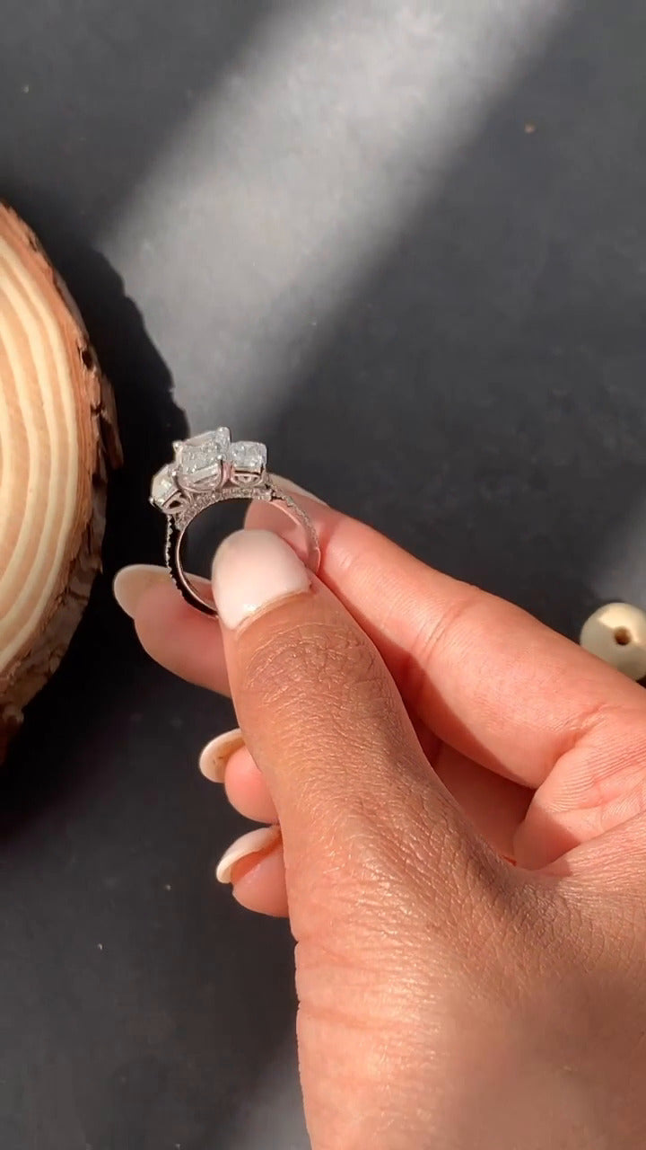 Fabian Emerald Three Stone Moissanite Engagement Ring