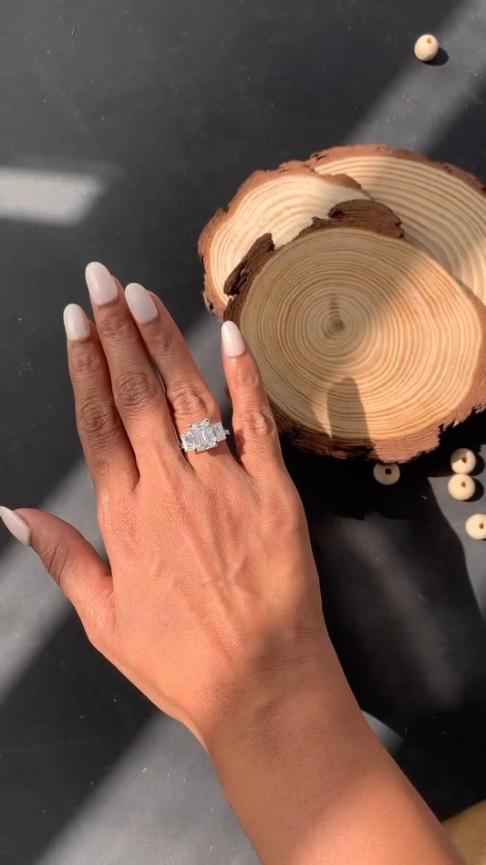 Fabian Emerald Three Stone Moissanite Engagement Ring