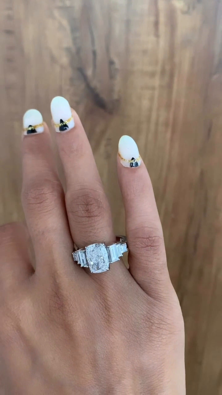 Fabiola Cushion Three Stone Moissanite Engagement Ring