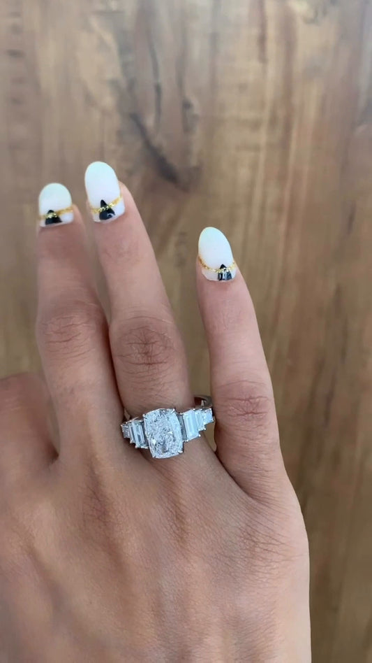 Fabiola Cushion Three Stone Moissanite Engagement Ring