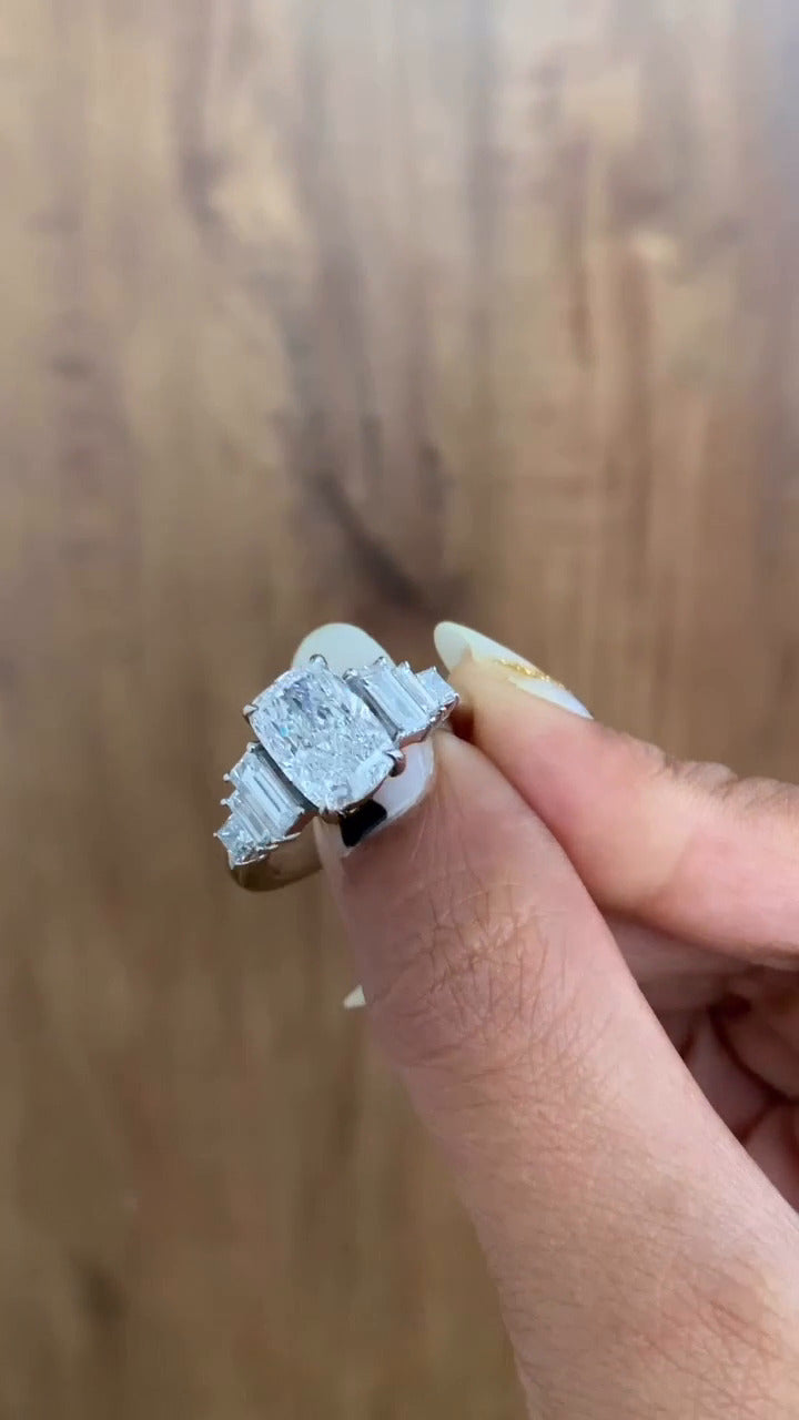 Fabiola Cushion Three Stone Moissanite Engagement Ring