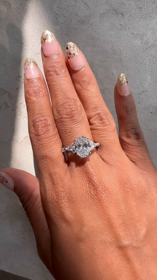 Galatea Oval Three Stone Moissanite Engagement Ring