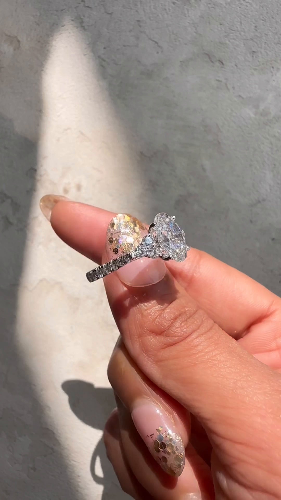 Galatea Oval Three Stone Moissanite Engagement Ring