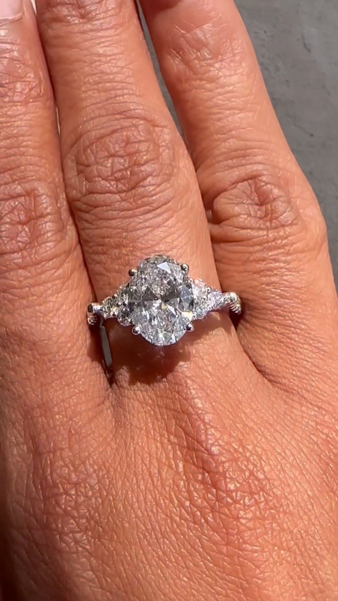 Galatea Oval Three Stone Moissanite Engagement Ring