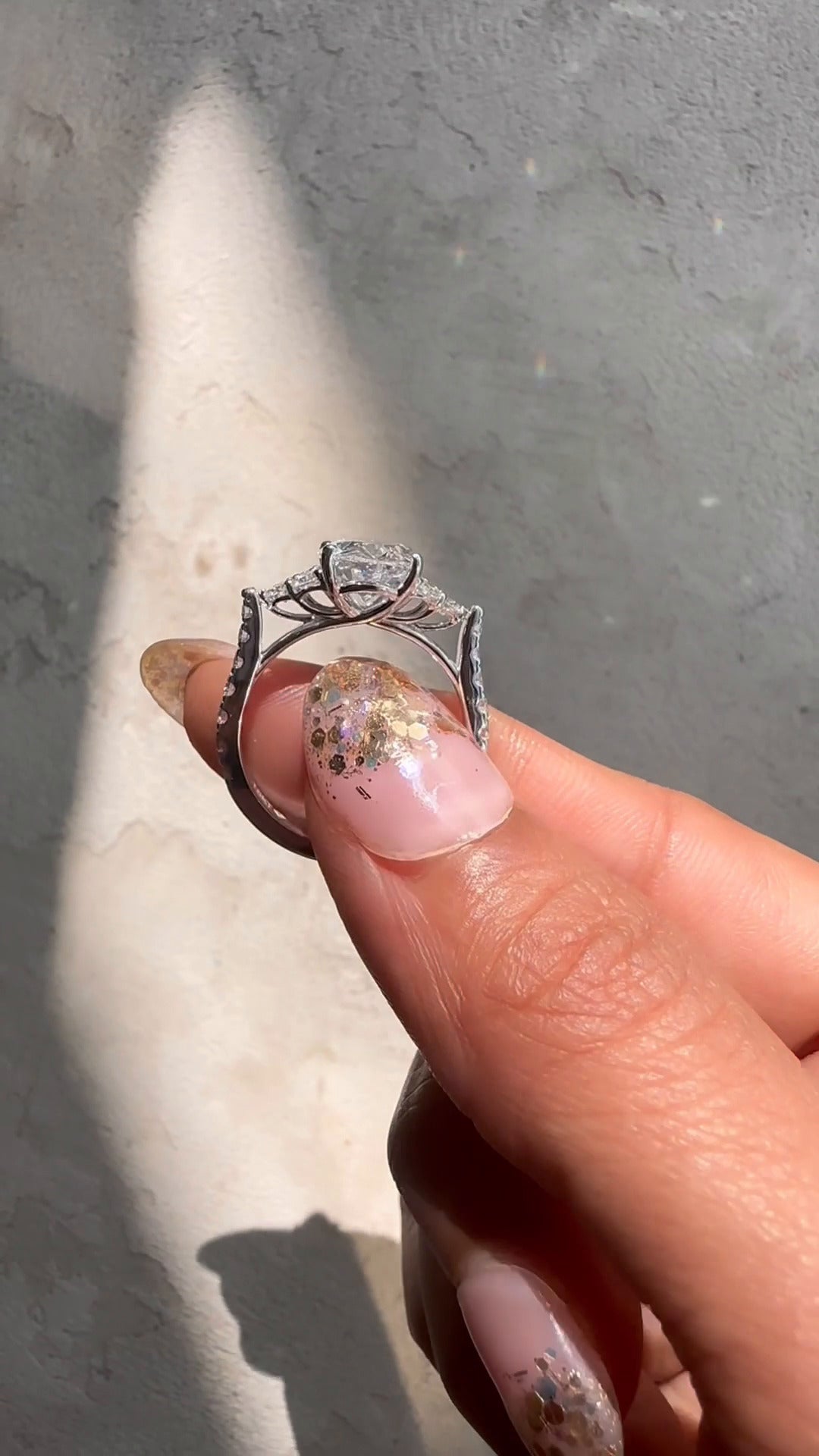 Galatea Oval Three Stone Moissanite Engagement Ring