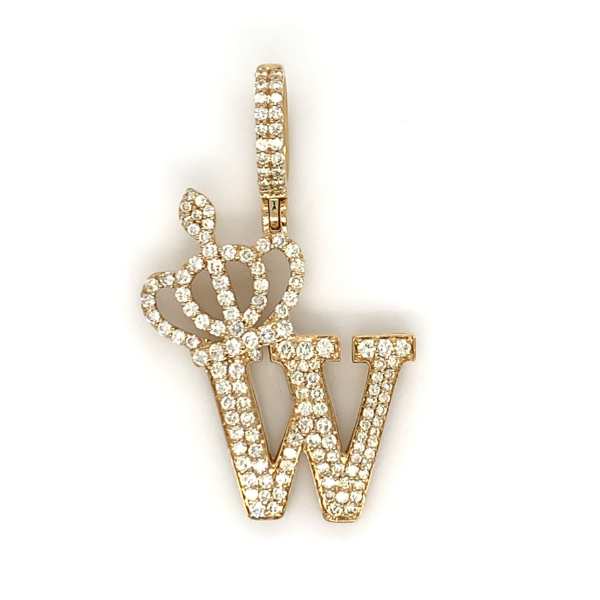 1.30 CT Moissanite Iced Out Letter "W" Queen Crown Pendant