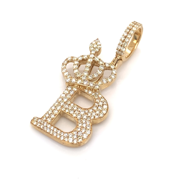 1.30 CT Moissanite Iced Out Letter "B" Queen Crown Pendant