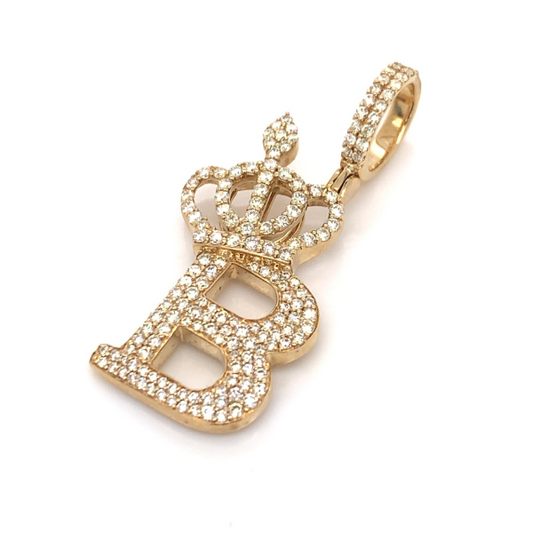 1.30 CT Moissanite Iced Out Letter "B" Queen Crown Pendant