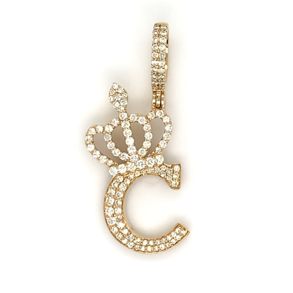 1.30 CT Moissanite Iced Out Letter "C" Queen Crown Pendant