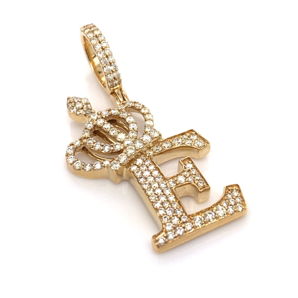 1.30 CT Moissanite Iced Out Letter "E" Queen Crown Pendant