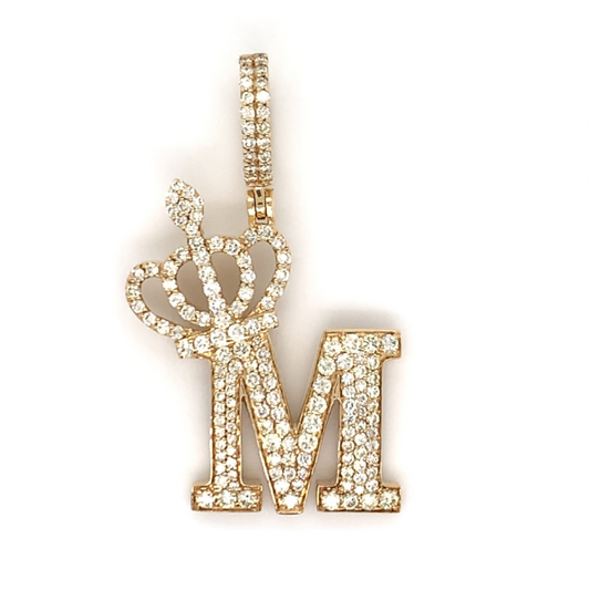 1.30 CT Moissanite Iced Out Letter "M" Queen Crown Pendant