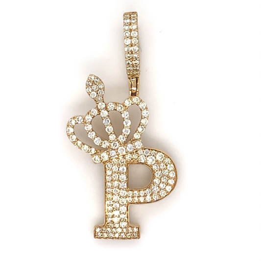 1.30 CT Moissanite Iced Out Letter "P" Queen Crown Pendant