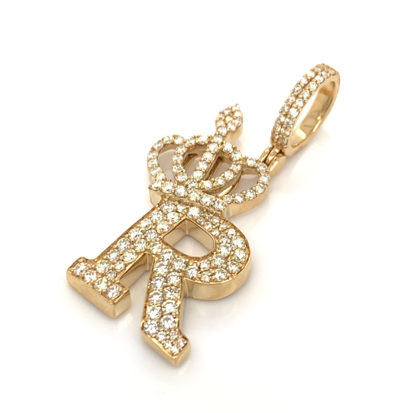 1.30 CT Moissanite Iced Out Letter "R" Queen Crown Pendant