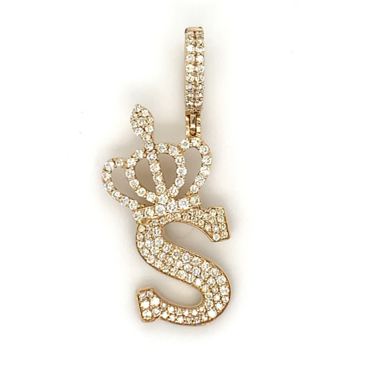 1.30 CT Moissanite Iced Out Letter "S" Queen Crown Pendant