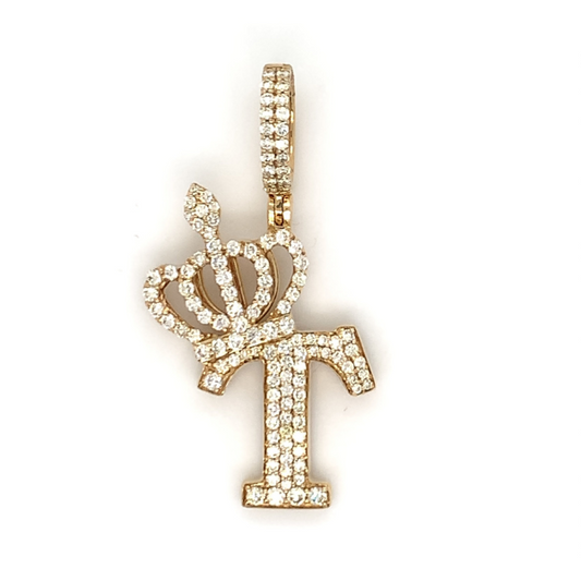 1.30 CT Moissanite Iced Out Letter "T" Queen Crown Pendant