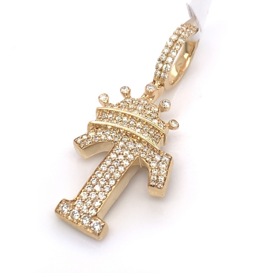 1.30 CT Moissanite Iced Out Letter "T" King Crown Pendant