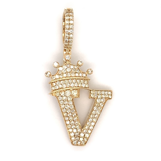 1.30 CT Moissanite Iced Out Letter "V" King Crown Pendant