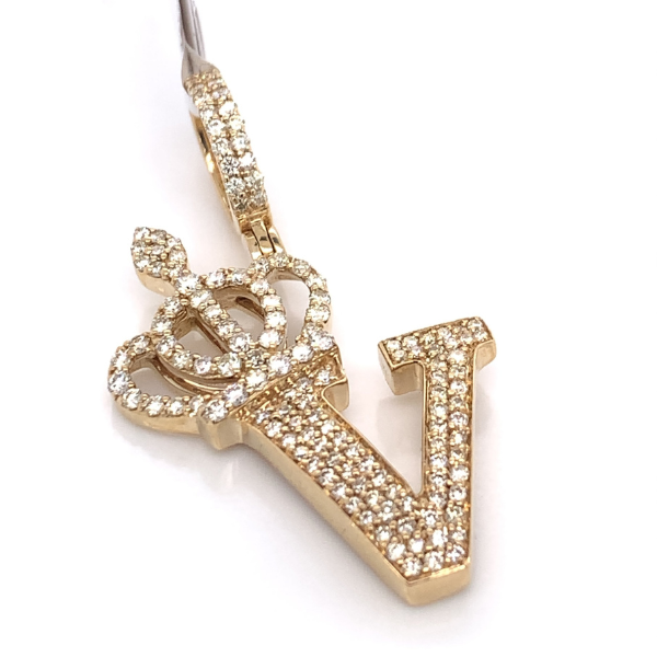 1.30 CT Moissanite Iced Out Letter "V" Queen Crown Pendants