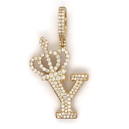 1.30 CT Moissanite Iced Out Letter "Y" Queen Crown Pendant