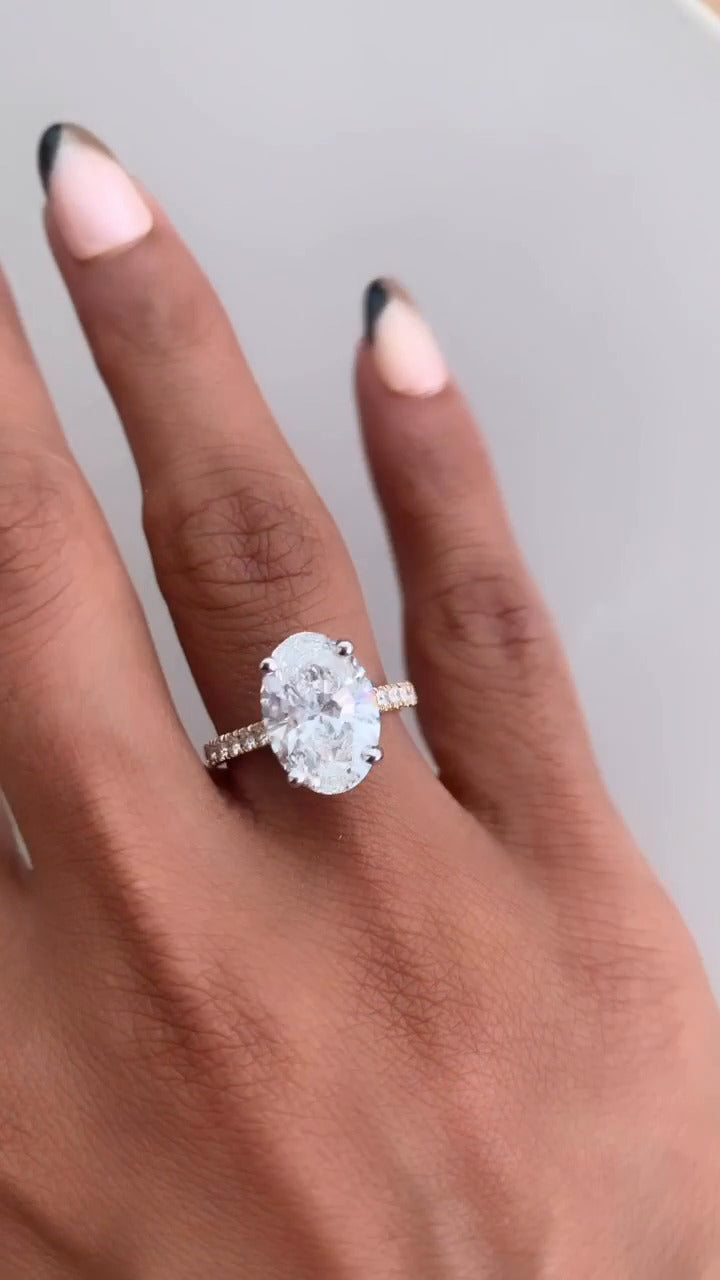 Halcyon Oval Diamond Band Moissanite Engagement Ring