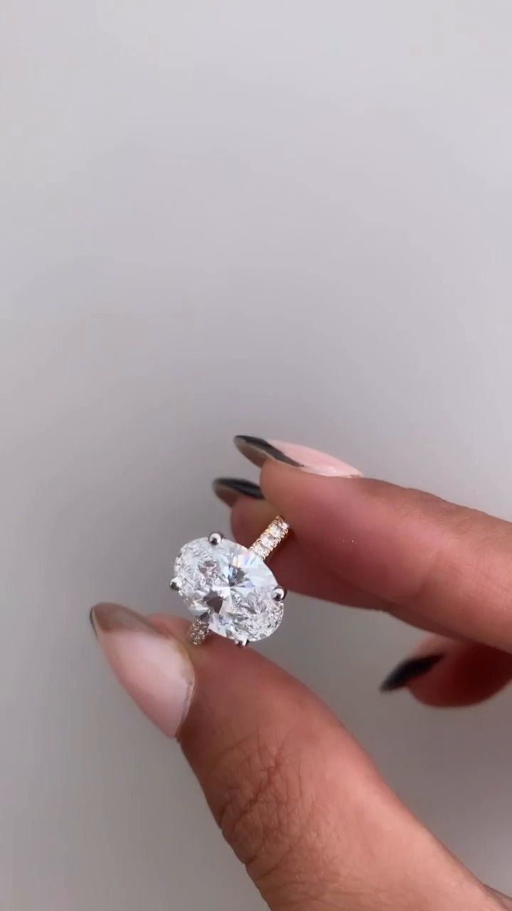 Halcyon Oval Diamond Band Moissanite Engagement Ring