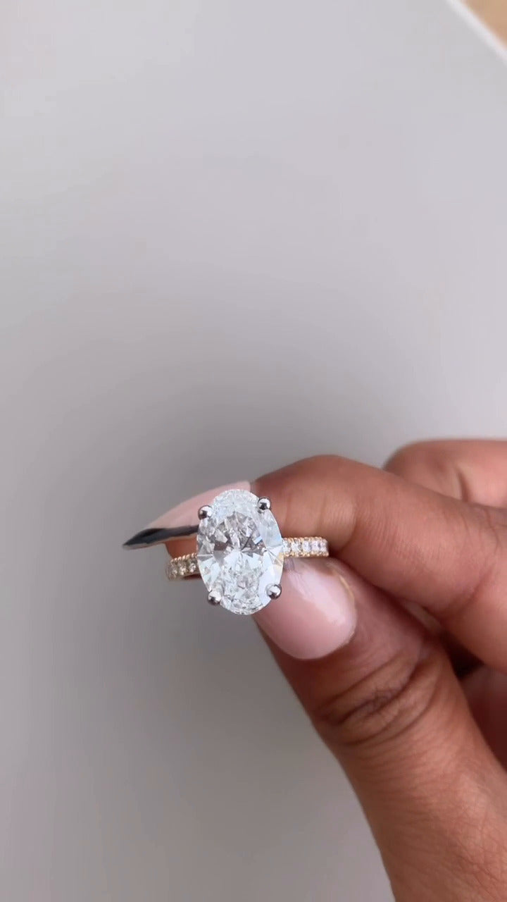 Halcyon Oval Diamond Band Moissanite Engagement Ring