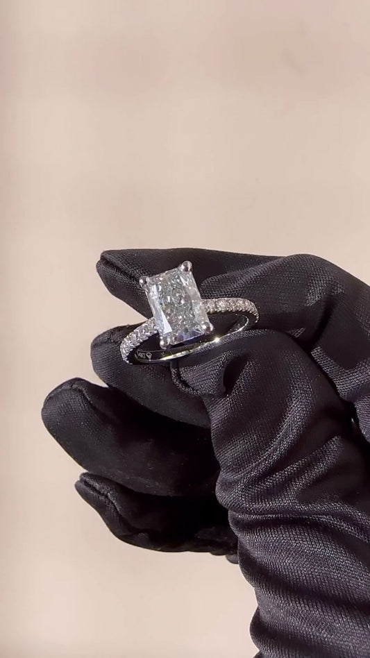 Halcyon Radiant Diamond Band Moissanite Engagement Ring