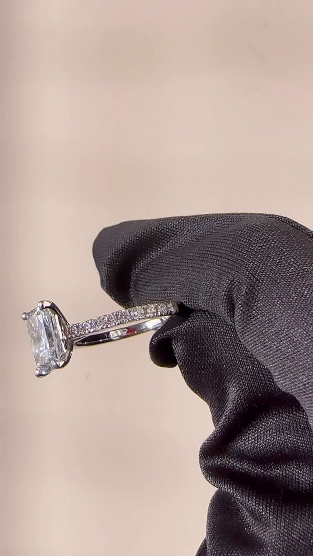 Halcyon Radiant Diamond Band Moissanite Engagement Ring