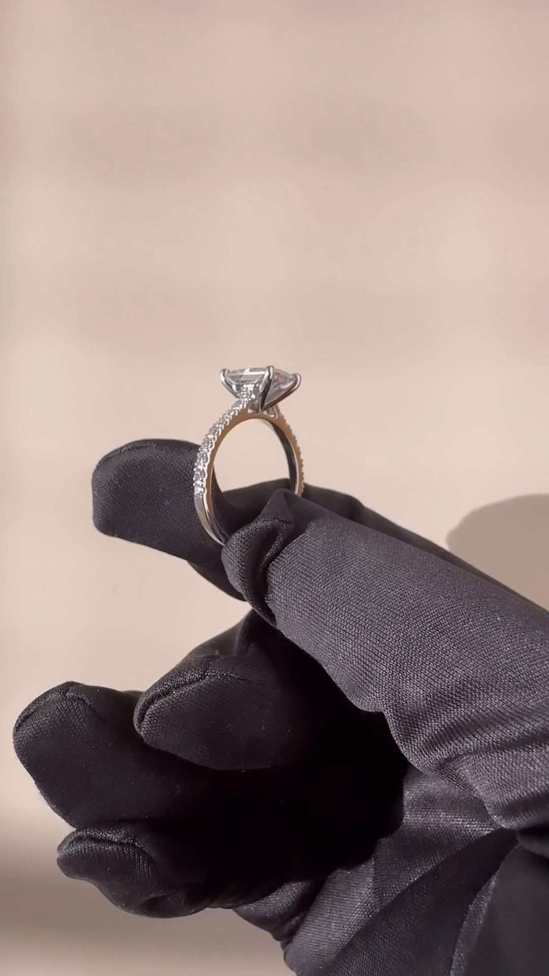 Halcyon Radiant Diamond Band Moissanite Engagement Ring