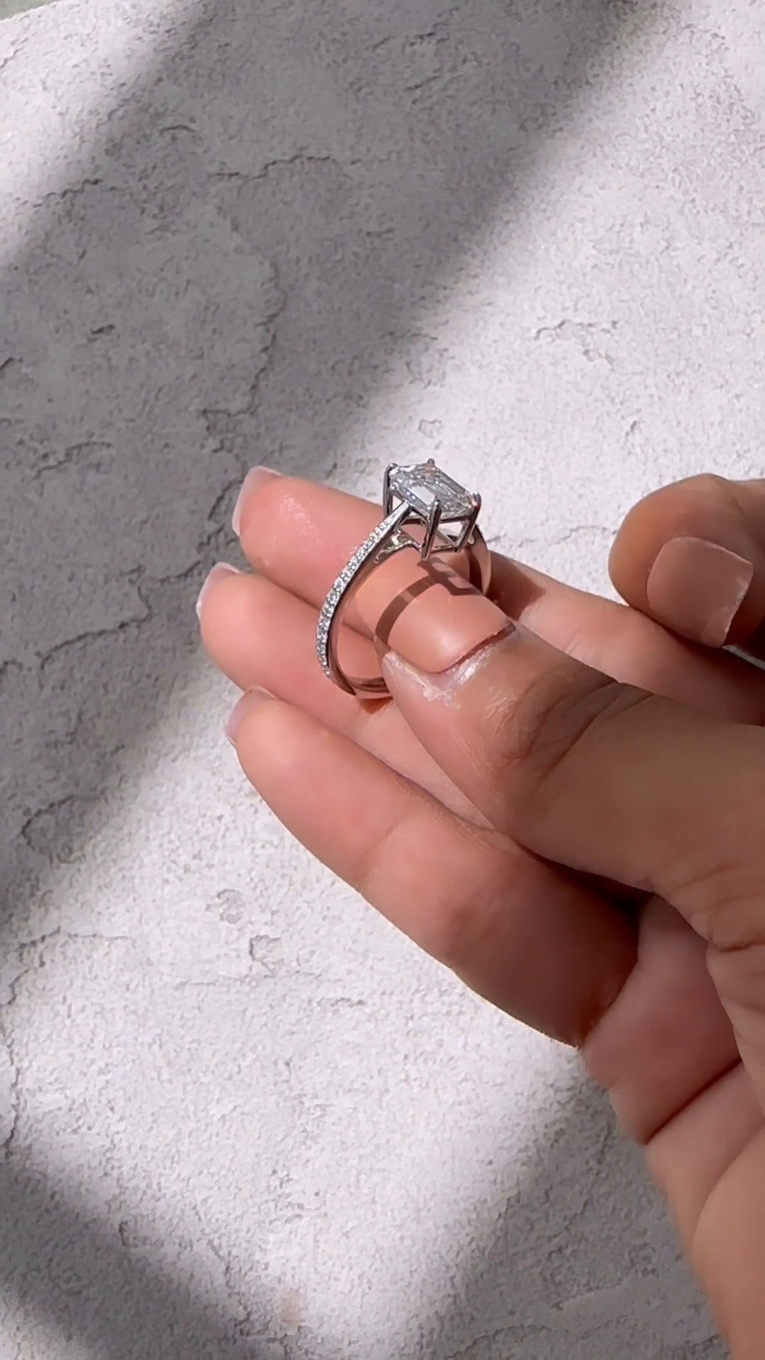 Isolde Emerald Diamond Band Moissanite Engagement Ring