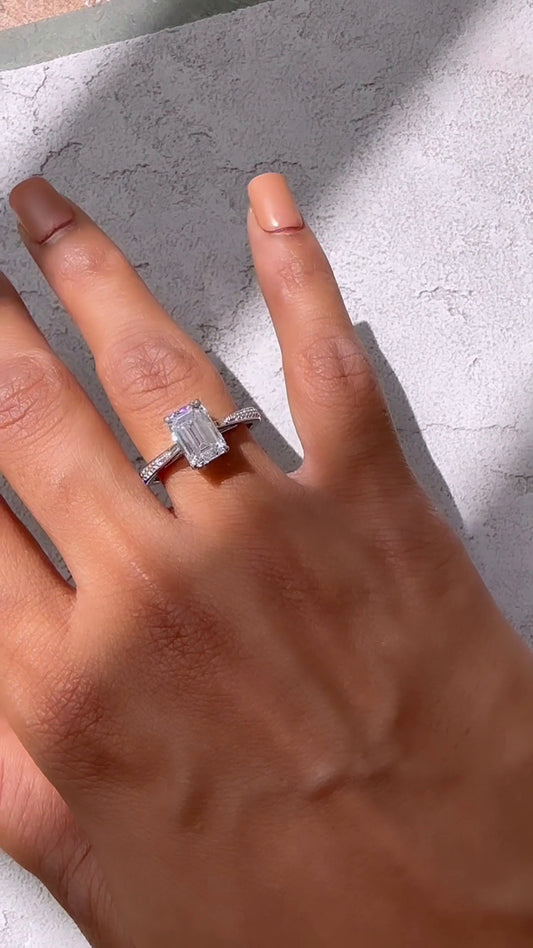 Isolde Emerald Diamond Band Moissanite Engagement Ring
