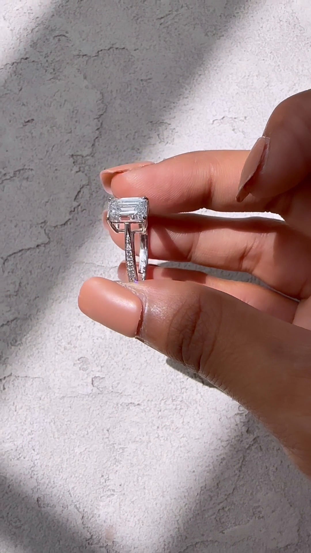 Isolde Emerald Diamond Band Moissanite Engagement Ring