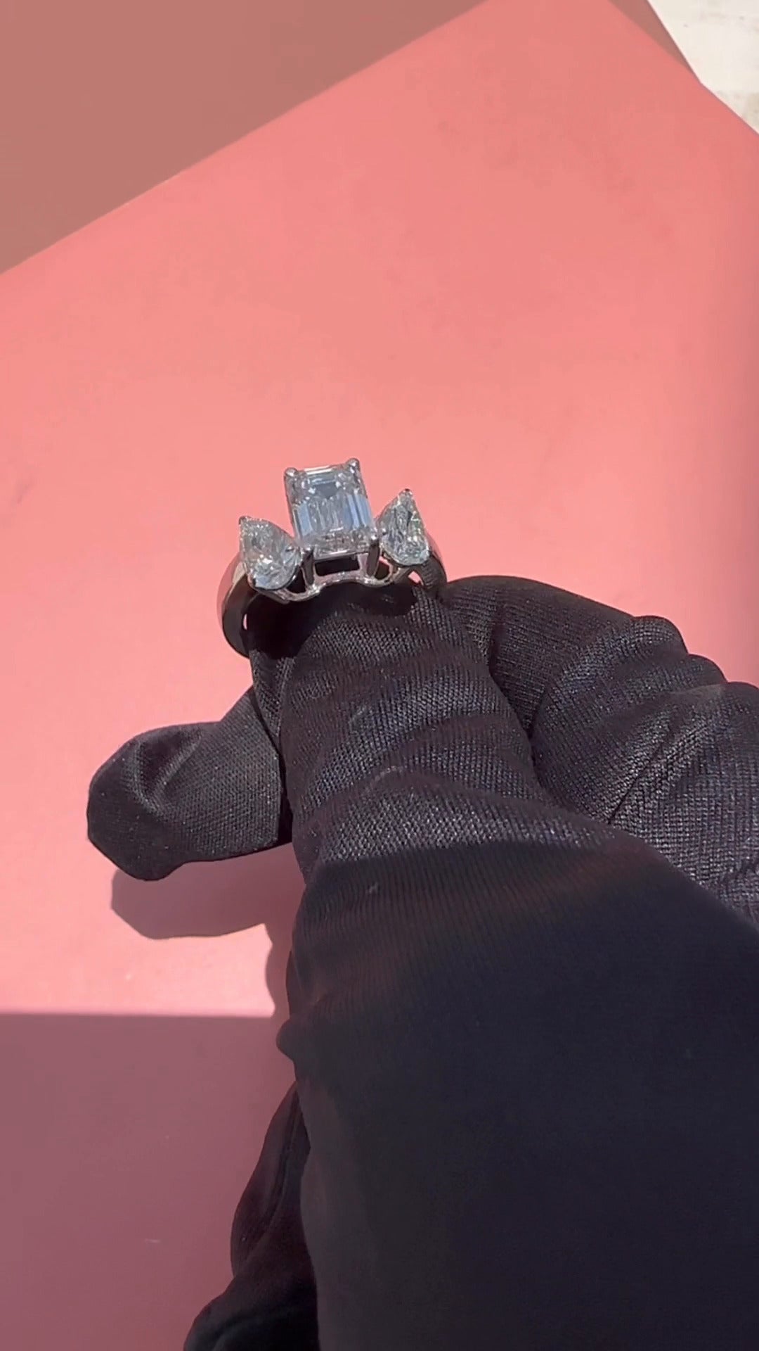 Jael Emerald Three Stone Moissanite Engagement Ring